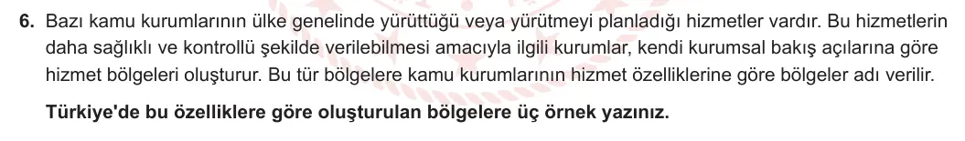 12. Sınıf Coğrafya 2023-2024 1. Dönem 1. Yazılı 2. Bölüm 6. Soru görseli