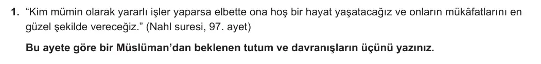 10. Sınıf Din Kültürü ve Ahlak Bilgisi 2023-2024 1. Dönem 1. Yazılı 1. Bölüm 1. Soru görseli