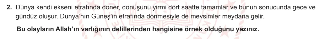 10. Sınıf Din Kültürü ve Ahlak Bilgisi 2023-2024 1. Dönem 1. Yazılı 1. Bölüm 2. Soru görseli