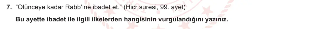10. Sınıf Din Kültürü ve Ahlak Bilgisi 2023-2024 1. Dönem 1. Yazılı 1. Bölüm 7. Soru görseli