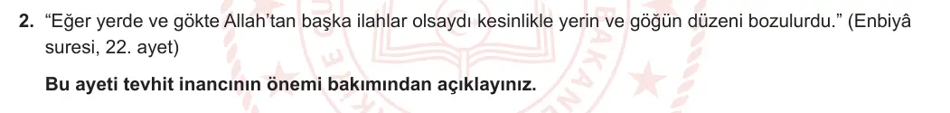 10. Sınıf Din Kültürü ve Ahlak Bilgisi 2023-2024 1. Dönem 1. Yazılı 2. Bölüm 2. Soru görseli
