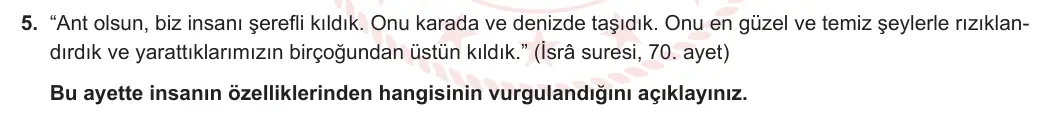 10. Sınıf Din Kültürü ve Ahlak Bilgisi 2023-2024 1. Dönem 1. Yazılı 2. Bölüm 5. Soru görseli