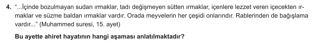 11. Sınıf Din Kültürü ve Ahlak Bilgisi 2023-2024 1. Dönem 1. Yazılı 1. Bölüm 4. Soru görseli