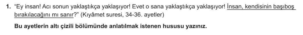 11. Sınıf Din Kültürü ve Ahlak Bilgisi 2023-2024 1. Dönem 1. Yazılı 2. Bölüm 1. Soru görseli