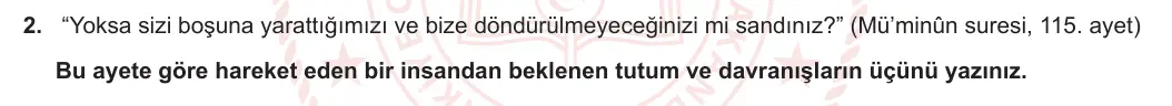 11. Sınıf Din Kültürü ve Ahlak Bilgisi 2023-2024 1. Dönem 1. Yazılı 2. Bölüm 2. Soru görseli