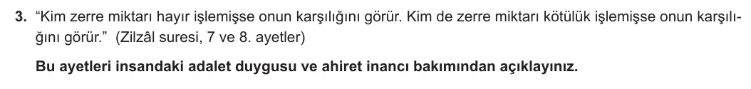 11. Sınıf Din Kültürü ve Ahlak Bilgisi 2023-2024 1. Dönem 1. Yazılı 2. Bölüm 3. Soru görseli