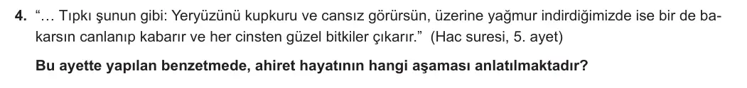 11. Sınıf Din Kültürü ve Ahlak Bilgisi 2023-2024 1. Dönem 1. Yazılı 2. Bölüm 4. Soru görseli