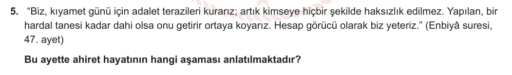 11. Sınıf Din Kültürü ve Ahlak Bilgisi 2023-2024 1. Dönem 1. Yazılı 2. Bölüm 5. Soru görseli
