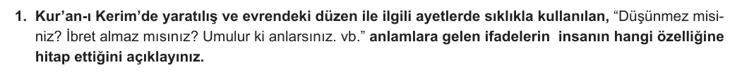 12. Sınıf Din Kültürü ve Ahlak Bilgisi 2023-2024 1. Dönem 1. Yazılı 1. Bölüm 1. Soru görseli