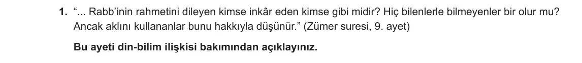 12. Sınıf Din Kültürü ve Ahlak Bilgisi 2023-2024 1. Dönem 1. Yazılı 2. Bölüm 1. Soru görseli