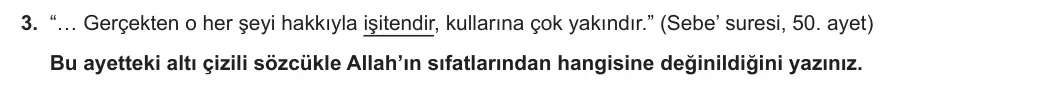 5. Sınıf Din Kültürü ve Ahlak Bilgisi 2023-2024 1. Dönem 1. Yazılı 1. Bölüm 3. Soru görseli