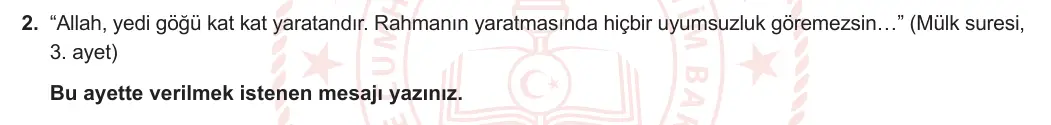5. Sınıf Din Kültürü ve Ahlak Bilgisi 2023-2024 1. Dönem 1. Yazılı 2. Bölüm 2. Soru görseli