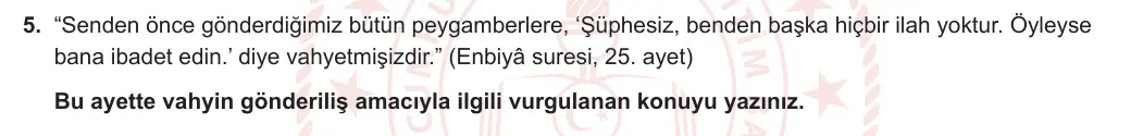 6. Sınıf Din Kültürü ve Ahlak Bilgisi 2023-2024 1. Dönem 1. Yazılı 1. Bölüm 5. Soru görseli
