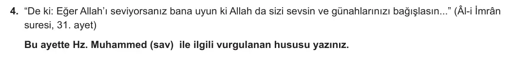 6. Sınıf Din Kültürü ve Ahlak Bilgisi 2023-2024 1. Dönem 1. Yazılı 2. Bölüm 4. Soru görseli