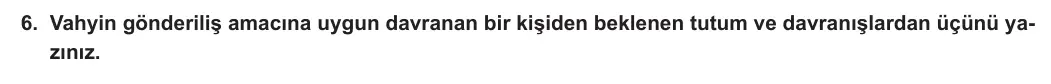 6. Sınıf Din Kültürü ve Ahlak Bilgisi 2023-2024 1. Dönem 1. Yazılı 2. Bölüm 6. Soru görseli