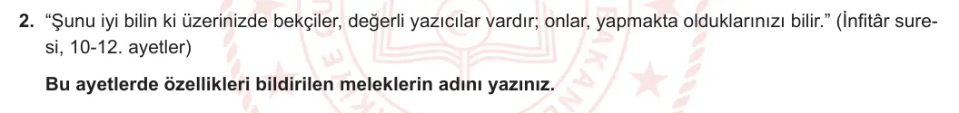 7. Sınıf Din Kültürü ve Ahlak Bilgisi 2023-2024 1. Dönem 1. Yazılı 1. Bölüm 2. Soru görseli