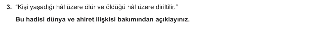 7. Sınıf Din Kültürü ve Ahlak Bilgisi 2023-2024 1. Dönem 1. Yazılı 1. Bölüm 3. Soru görseli