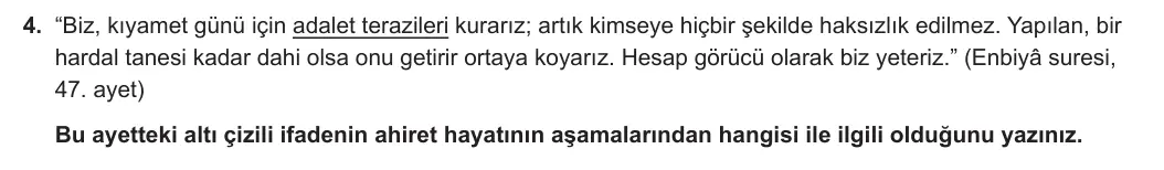7. Sınıf Din Kültürü ve Ahlak Bilgisi 2023-2024 1. Dönem 1. Yazılı 1. Bölüm 4. Soru görseli