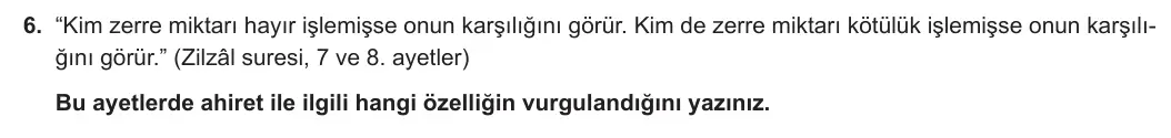 7. Sınıf Din Kültürü ve Ahlak Bilgisi 2023-2024 1. Dönem 1. Yazılı 1. Bölüm 6. Soru görseli