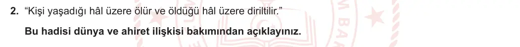 7. Sınıf Din Kültürü ve Ahlak Bilgisi 2023-2024 1. Dönem 1. Yazılı 2. Bölüm 2. Soru görseli