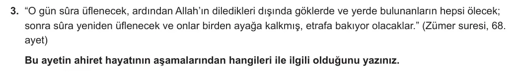 7. Sınıf Din Kültürü ve Ahlak Bilgisi 2023-2024 1. Dönem 1. Yazılı 2. Bölüm 3. Soru görseli