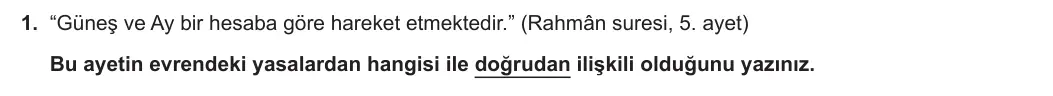 8. Sınıf Din Kültürü ve Ahlak Bilgisi 2023-2024 1. Dönem 1. Yazılı 1. Bölüm 1. Soru görseli