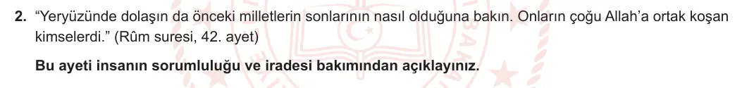 8. Sınıf Din Kültürü ve Ahlak Bilgisi 2023-2024 1. Dönem 1. Yazılı 1. Bölüm 2. Soru görseli