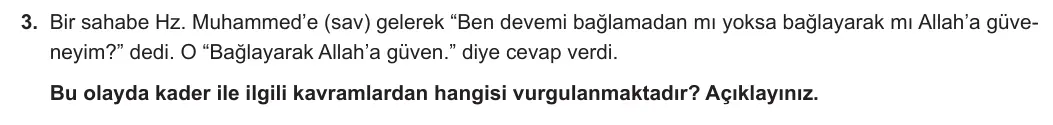 8. Sınıf Din Kültürü ve Ahlak Bilgisi 2023-2024 1. Dönem 1. Yazılı 1. Bölüm 3. Soru görseli