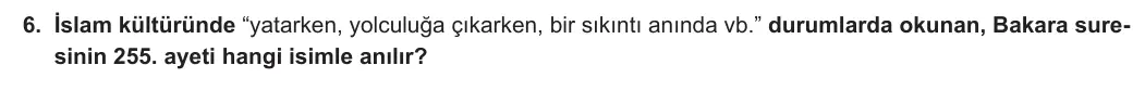 8. Sınıf Din Kültürü ve Ahlak Bilgisi 2023-2024 1. Dönem 1. Yazılı 1. Bölüm 6. Soru görseli