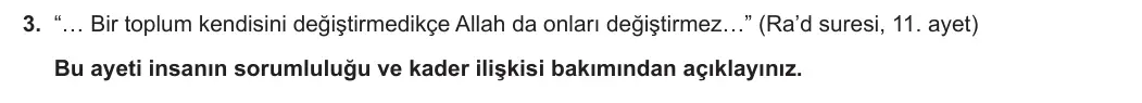 8. Sınıf Din Kültürü ve Ahlak Bilgisi 2023-2024 1. Dönem 1. Yazılı 2. Bölüm 3. Soru görseli