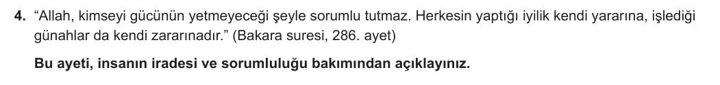 8. Sınıf Din Kültürü ve Ahlak Bilgisi 2023-2024 1. Dönem 1. Yazılı 2. Bölüm 4. Soru görseli