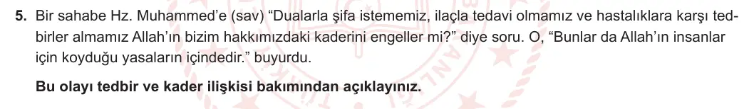 8. Sınıf Din Kültürü ve Ahlak Bilgisi 2023-2024 1. Dönem 1. Yazılı 2. Bölüm 5. Soru görseli
