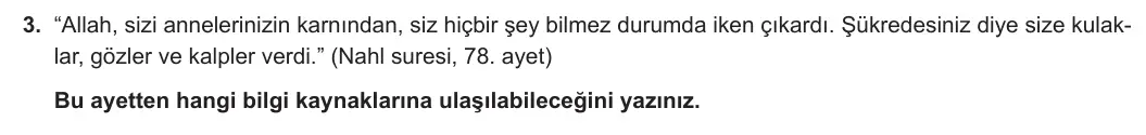 9. Sınıf Din Kültürü ve Ahlak Bilgisi 2023-2024 1. Dönem 1. Yazılı 2. Bölüm 3. Soru görseli