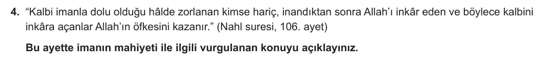 9. Sınıf Din Kültürü ve Ahlak Bilgisi 2023-2024 1. Dönem 1. Yazılı 2. Bölüm 4. Soru görseli