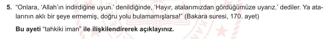 9. Sınıf Din Kültürü ve Ahlak Bilgisi 2023-2024 1. Dönem 1. Yazılı 2. Bölüm 5. Soru görseli