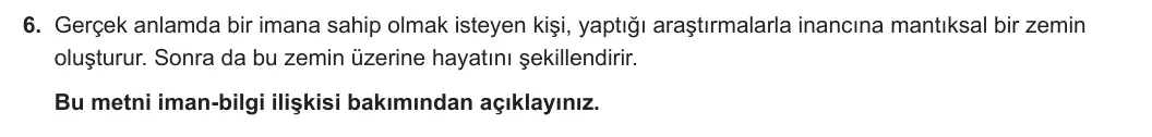 9. Sınıf Din Kültürü ve Ahlak Bilgisi 2023-2024 1. Dönem 1. Yazılı 2. Bölüm 6. Soru görseli