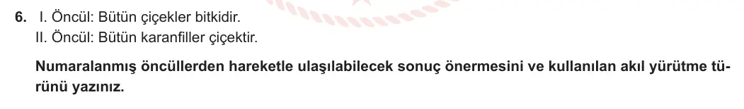 10. Sınıf Felsefe 2023-2024 1. Dönem 1. Yazılı 1. Bölüm 6. Soru görseli