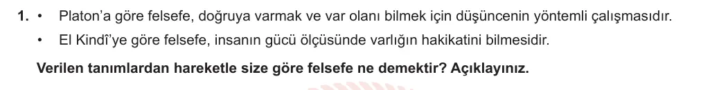10. Sınıf Felsefe 2023-2024 1. Dönem 1. Yazılı 2. Bölüm 1. Soru görseli