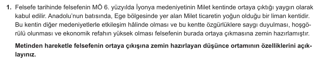 11. Sınıf Felsefe 2023-2024 1. Dönem 1. Yazılı 1. Bölüm 1. Soru görseli