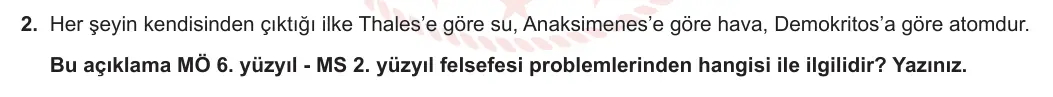 11. Sınıf Felsefe 2023-2024 1. Dönem 1. Yazılı 1. Bölüm 2. Soru görseli