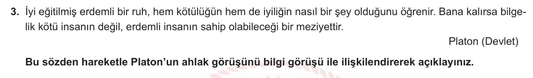 11. Sınıf Felsefe 2023-2024 1. Dönem 1. Yazılı 1. Bölüm 3. Soru görseli