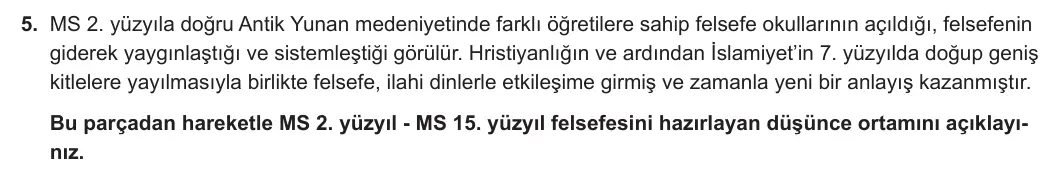 11. Sınıf Felsefe 2023-2024 1. Dönem 1. Yazılı 1. Bölüm 5. Soru görseli