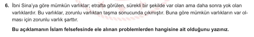 11. Sınıf Felsefe 2023-2024 1. Dönem 1. Yazılı 1. Bölüm 6. Soru görseli