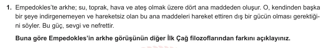 11. Sınıf Felsefe 2023-2024 1. Dönem 1. Yazılı 2. Bölüm 1. Soru görseli