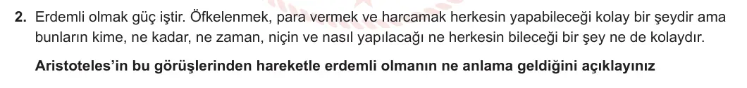11. Sınıf Felsefe 2023-2024 1. Dönem 1. Yazılı 2. Bölüm 2. Soru görseli