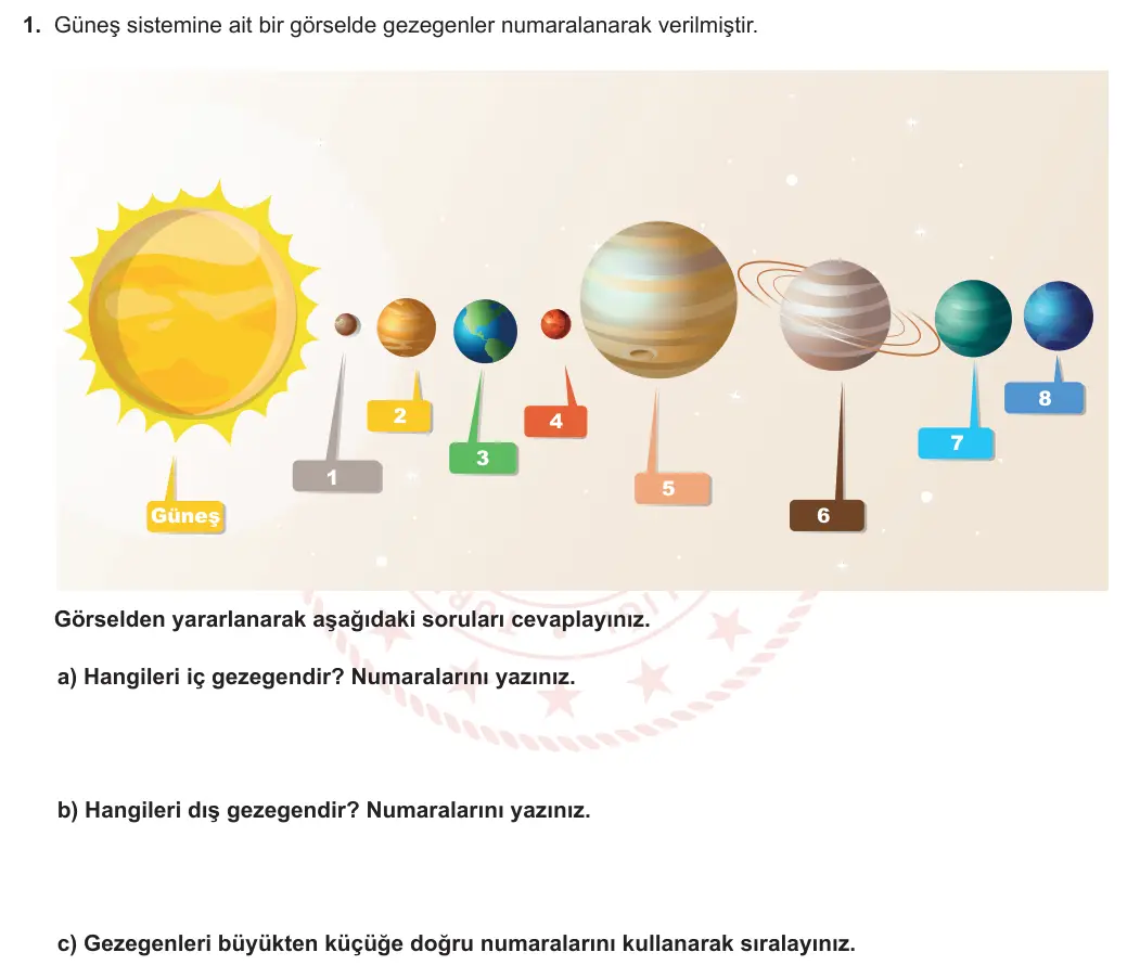 6. Sınıf Fen Bilimleri 2023-2024 1. Dönem 1. Yazılı 1. Bölüm 1. Soru görseli (1/2)