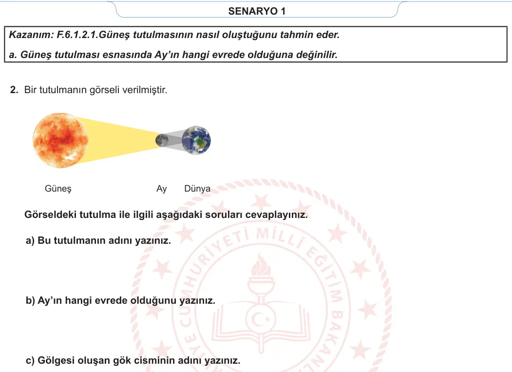 6. Sınıf Fen Bilimleri 2023-2024 1. Dönem 1. Yazılı 1. Bölüm 1. Soru görseli (2/2)