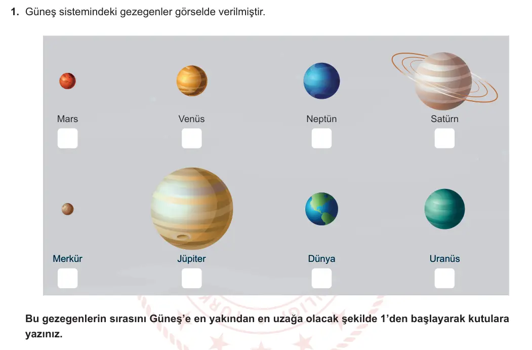 6. Sınıf Fen Bilimleri 2023-2024 1. Dönem 1. Yazılı 2. Bölüm 1. Soru görseli