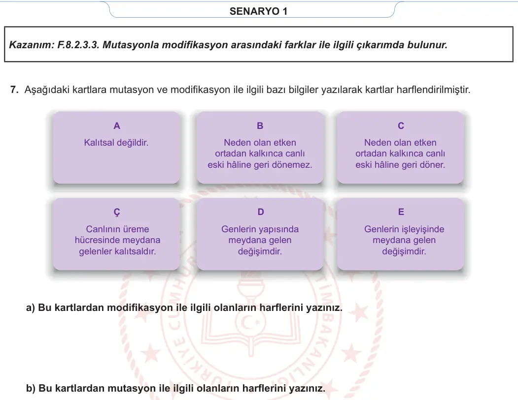 8. Sınıf Fen Bilimleri 2023-2024 1. Dönem 1. Yazılı 1. Bölüm 6. Soru görseli (2/2)