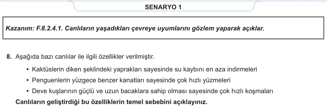 8. Sınıf Fen Bilimleri 2023-2024 1. Dönem 1. Yazılı 1. Bölüm 7. Soru görseli (2/2)